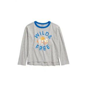 Open Edit Round Neck Long Sleeve Shirt Baby Gray Wild & Free Mushroom Tee, NWT
